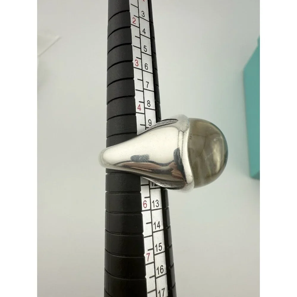 Tiffany & Co. Elsa Peretti 19mm Rock Crystal Cabochon Ring in Silver Size 5